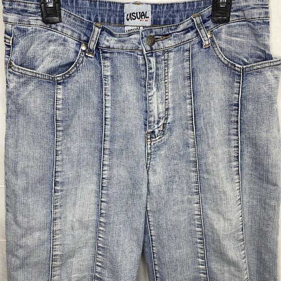 Vintage VISUAL By FEN X CHEN Jeans Y2K Wide Leg Capri Stone Wash Womens 16 Blue - Picture 3 of 9